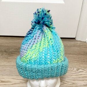 Hand Knit Pom Beanie Hat Homemade Adult OSFM